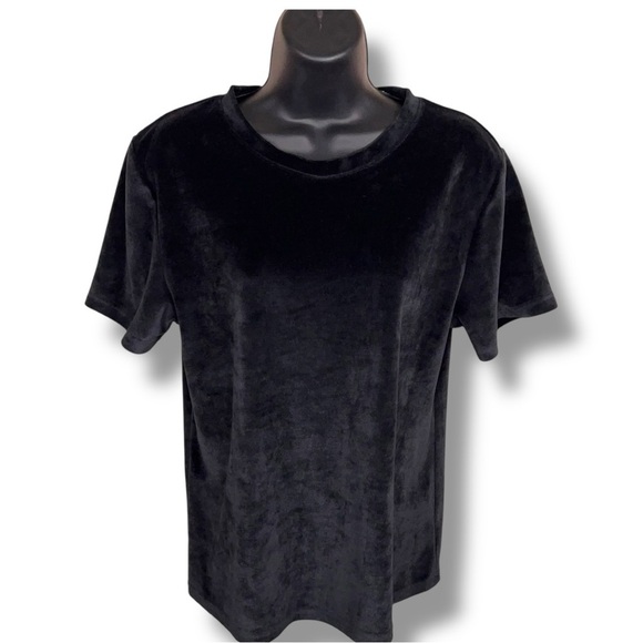 Large Double Zero Black Velour Tee Stretch Short Sleeve Goth Comfortable Casual - Picture 1 of 12